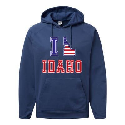 Idaho Usa Patriotic Usa Flag I Love Idaho Gift Performance Fleece Hoodie