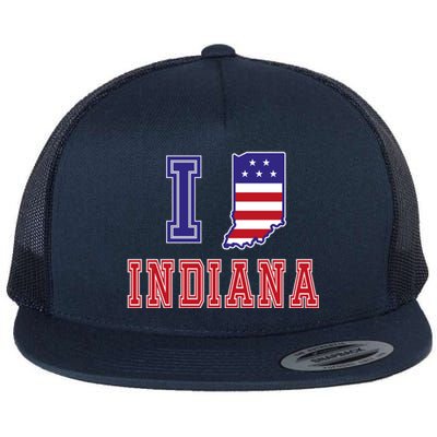 Indiana Usa Patriotic Usa Flag I Love Indiana Gift Flat Bill Trucker Hat