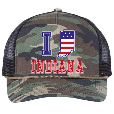 Indiana Usa Patriotic Usa Flag I Love Indiana Gift Retro Rope Trucker Hat Cap