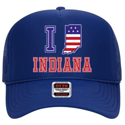 Indiana Usa Patriotic Usa Flag I Love Indiana Gift High Crown Mesh Back Trucker Hat