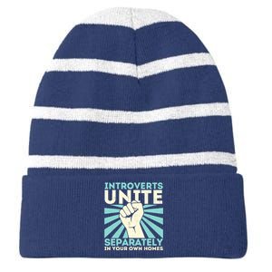 Introverts Unite Separately Funny Introverted Antisocial Striped Beanie with Solid Band