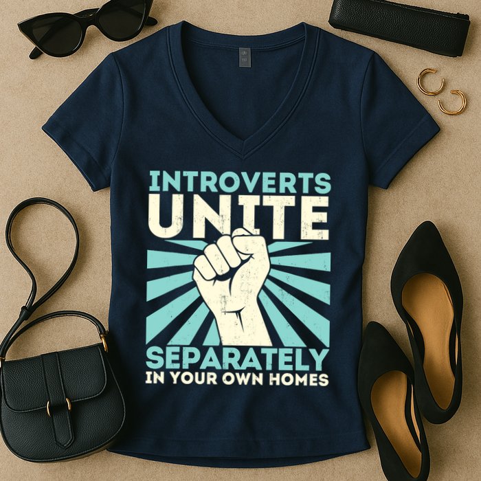 Introverts Unite Separately Funny Introverted Antisocial Women's V-Neck T-Shirt