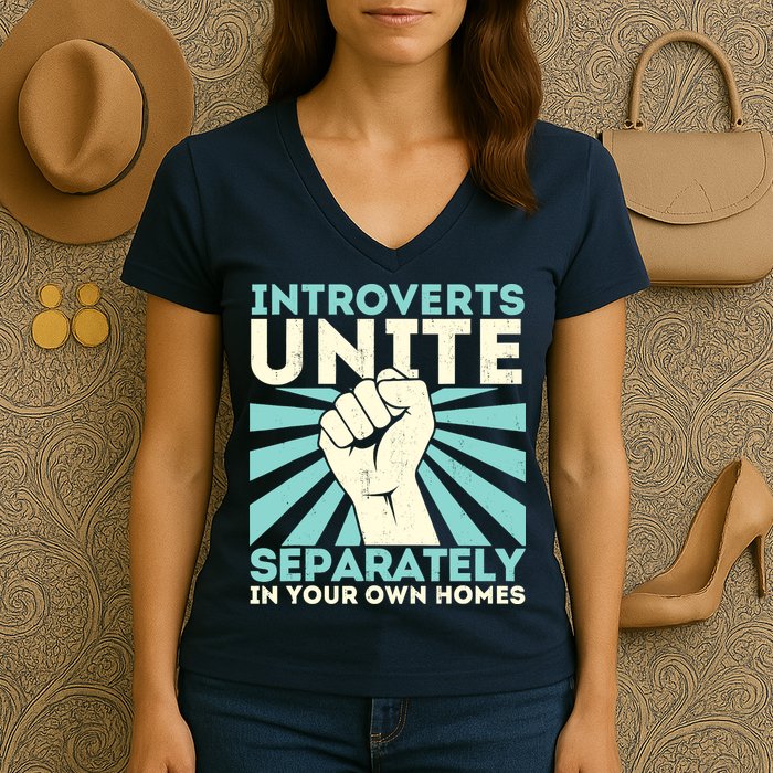Introverts Unite Separately Funny Introverted Antisocial Women's V-Neck T-Shirt