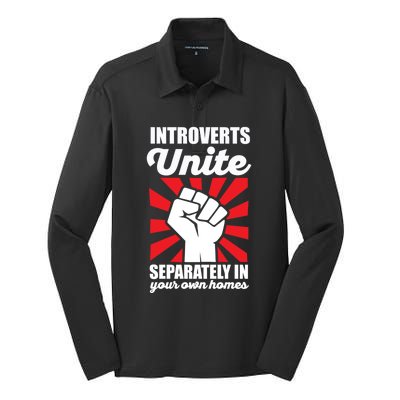 Introverts Unite Separately In Home Funny Saying Antisocial Cute Gift Silk Touch Performance Long Sleeve Polo