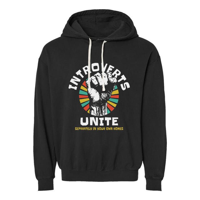 Introverts Unite Separately Own Homes Emblem Garment-Dyed Fleece Hoodie