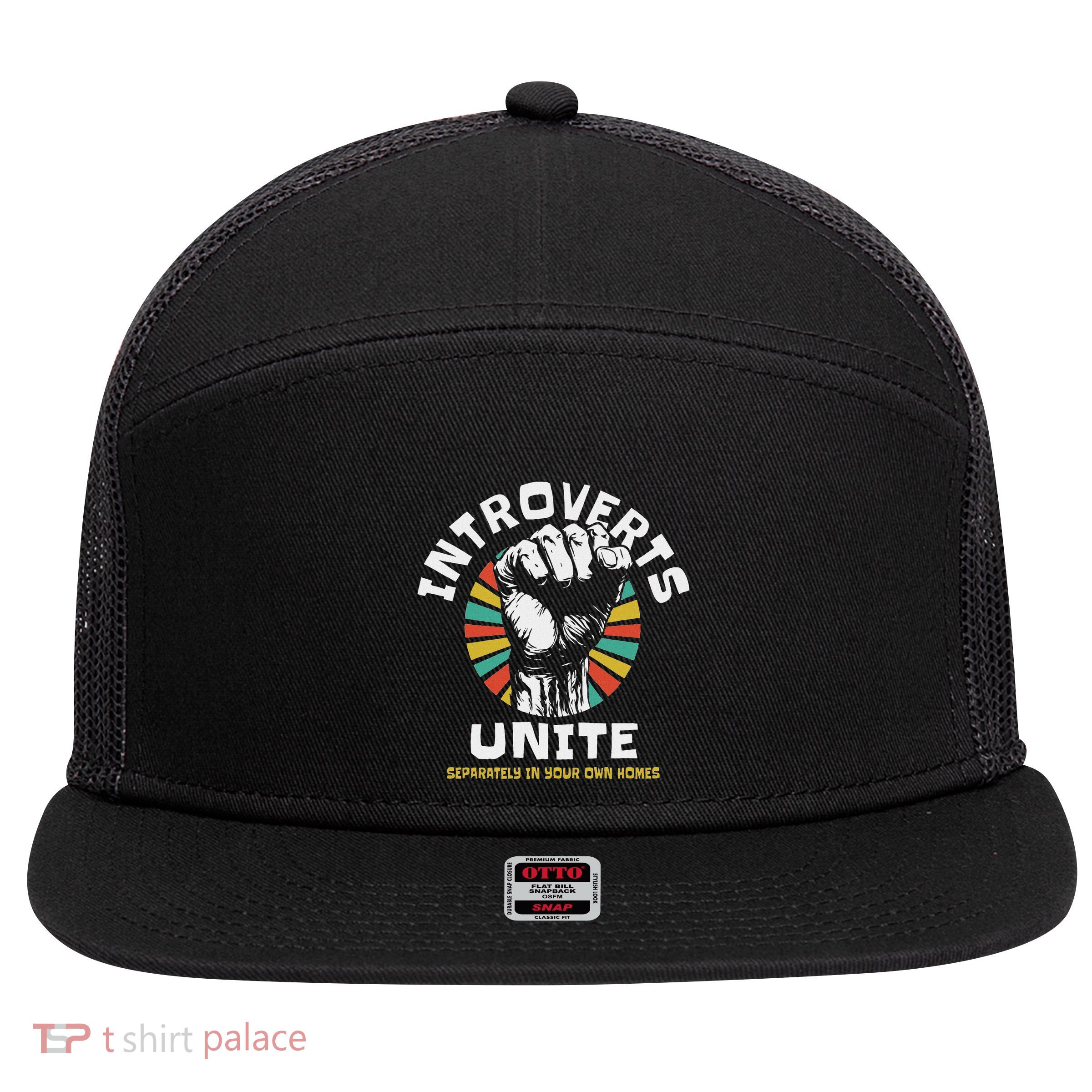 Introverts Unite Separately Own Homes Emblem 7 Panel Mesh Trucker Snapback Hat