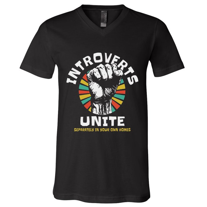 Introverts Unite Separately Own Homes Emblem V-Neck T-Shirt