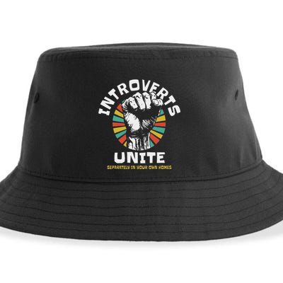 Introverts Unite Separately Own Homes Emblem Sustainable Bucket Hat