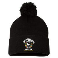 Introverts Unite Separately Own Homes Emblem Pom Pom 12in Knit Beanie