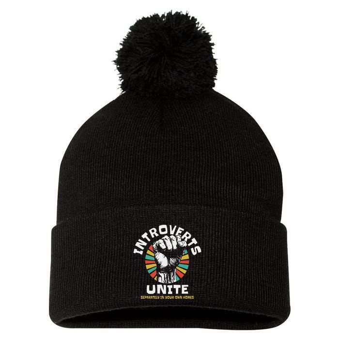 Introverts Unite Separately Own Homes Emblem Pom Pom 12in Knit Beanie