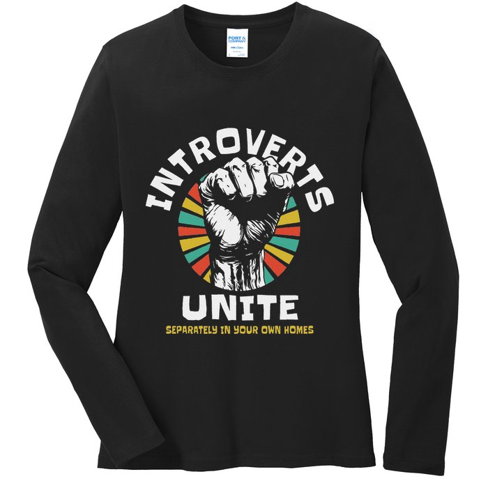 Introverts Unite Separately Own Homes Emblem Ladies Long Sleeve Shirt