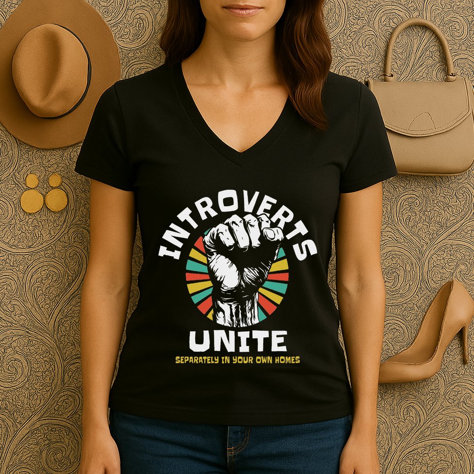 Introverts Unite Separately Own Homes Emblem Women's V-Neck T-Shirt