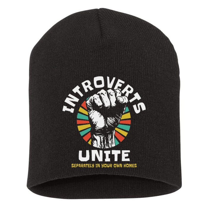Introverts Unite Separately Own Homes Emblem Short Acrylic Beanie