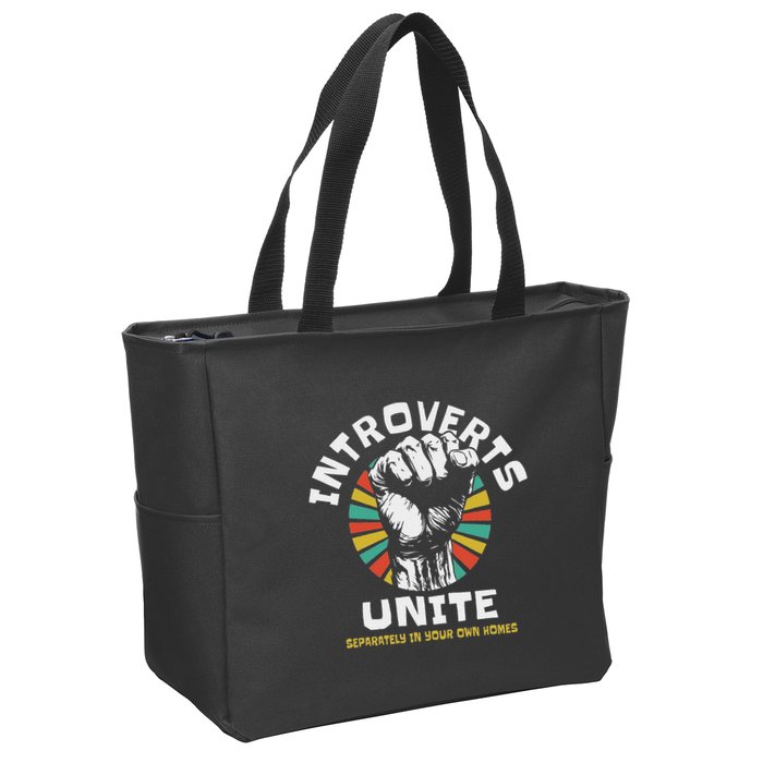 Introverts Unite Separately Own Homes Emblem Zip Tote Bag