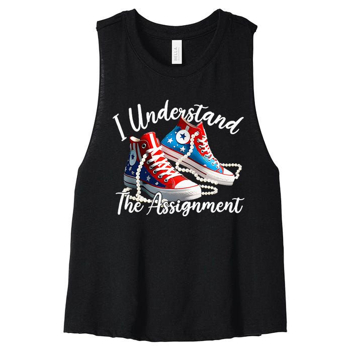 I Understand The Assignment Chucks And Pearls Election 2024 Women's Racerback Cropped Tank