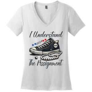 I Understand The Assignment Chucks And Pearls Election 2024 Women's V-Neck T-Shirt