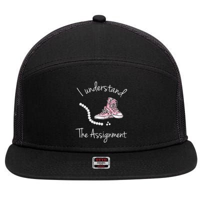 I Understand The Assignment Kamala Harris Sneaker 7 Panel Mesh Trucker Snapback Hat