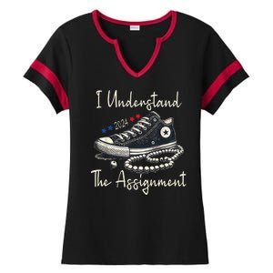 I Understand The Assignment Chucks And Pearls Kamala Harris 2024 Ladies Halftime Notch Neck Tee