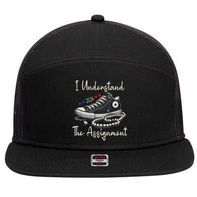 I Understand The Assignment Chucks And Pearls Kamala Harris 2024 7 Panel Mesh Trucker Snapback Hat