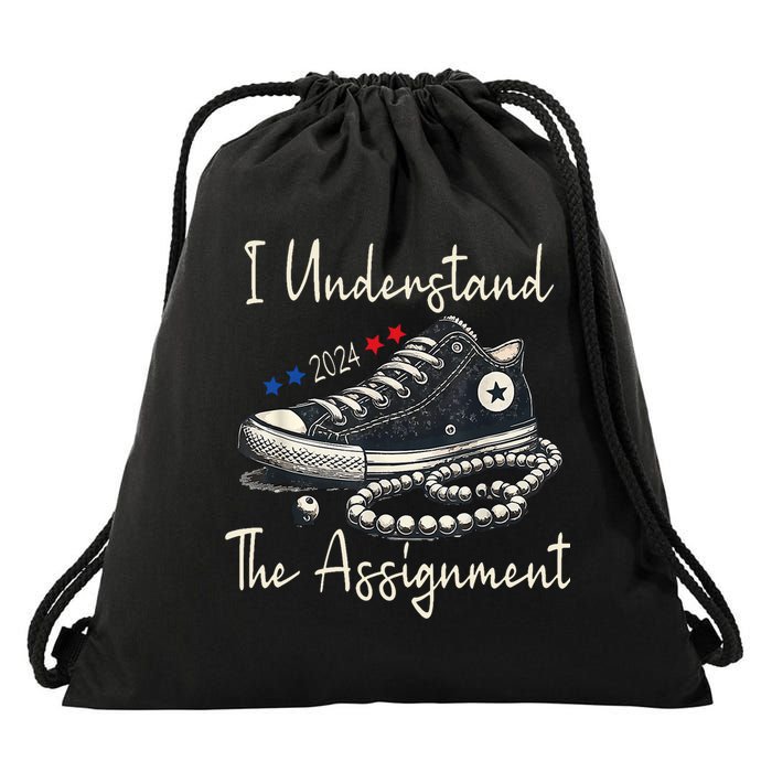 I Understand The Assignment Chucks And Pearls Kamala Harris 2024 Drawstring Bag