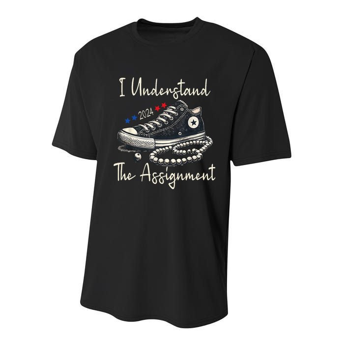 I Understand The Assignment Chucks And Pearls Kamala Harris 2024 Youth Performance Sprint T-Shirt
