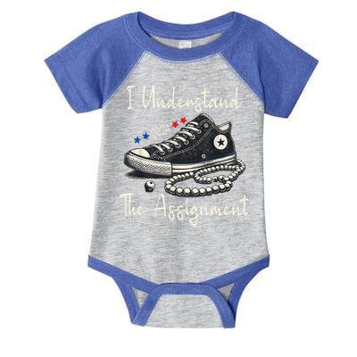 I Understand The Assignment Chucks And Pearls Kamala Harris 2024 Infant Baby Jersey Bodysuit