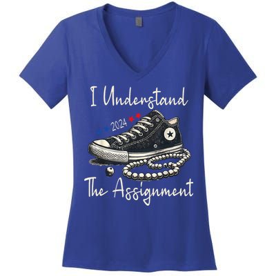 I Understand The Assignment Chucks And Pearls Kamala Harris 2024 Women's V-Neck T-Shirt