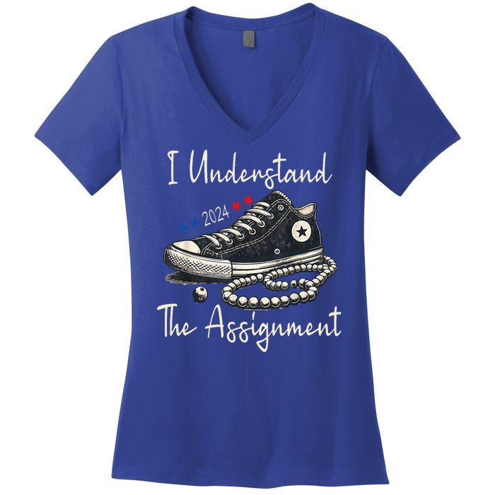 I Understand The Assignment Chucks And Pearls Kamala Harris 2024 Women's V-Neck T-Shirt