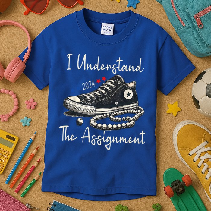 I Understand The Assignment Chucks And Pearls Kamala Harris 2024 Kids T-Shirt