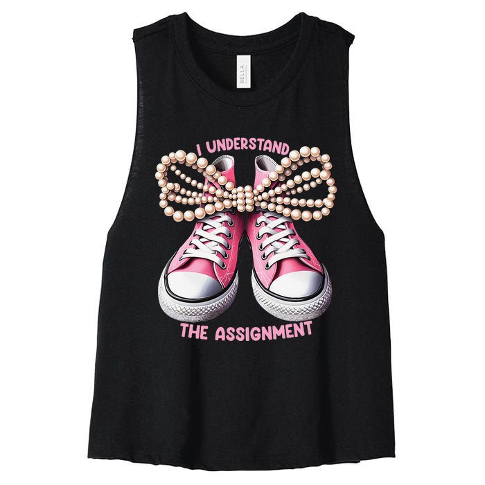 I Understand The Assignment Shoes & Pearl Kamala Harris Gift Women's Racerback Cropped Tank