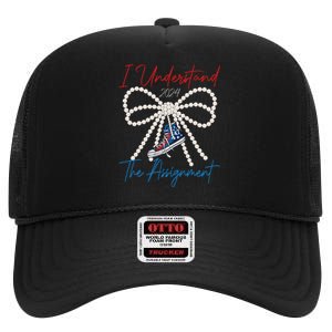 I Understand The Assignment 2024 Coquette Bow Girl Women High Crown Mesh Back Trucker Hat