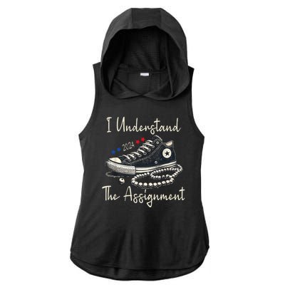 I Understand The Assignment Chucks And Pearls Kamala Harris Ladies PosiCharge Tri-Blend Wicking Draft Hoodie Tank