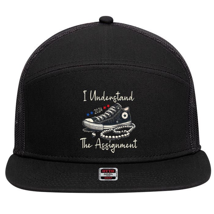 I Understand The Assignment Chucks And Pearls Kamala Harris 7 Panel Mesh Trucker Snapback Hat