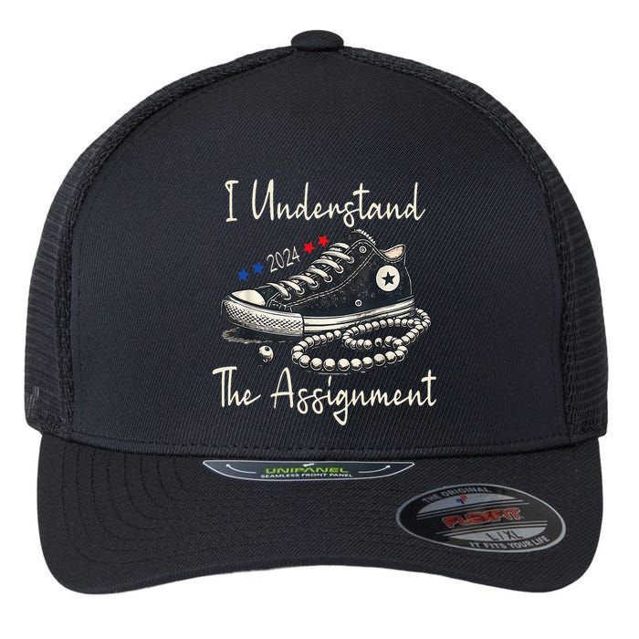 I Understand The Assignment Chucks And Pearls Kamala Harris Flexfit Unipanel Trucker Cap