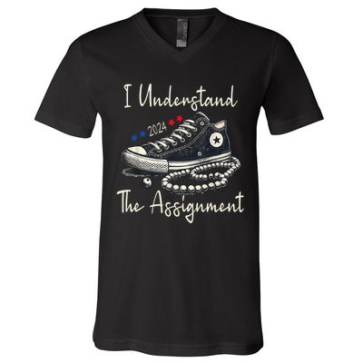 I Understand The Assignment Chucks And Pearls Kamala Harris V-Neck T-Shirt