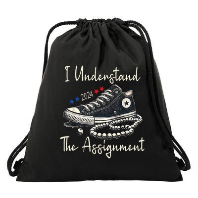I Understand The Assignment Chucks And Pearls Kamala Harris Drawstring Bag