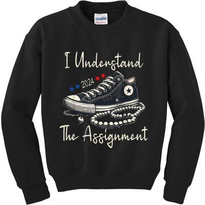 I Understand The Assignment Chucks And Pearls Kamala Harris Kids Sweatshirt