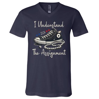 I Understand The Assignment Chucks And Pearls Kamala Harris V-Neck T-Shirt