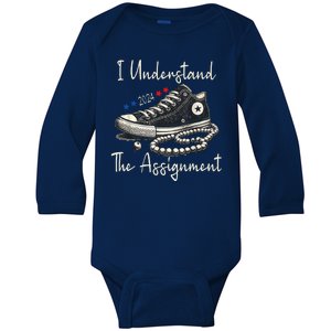 I Understand The Assignment Chucks And Pearls Kamala Harris Baby Long Sleeve Bodysuit