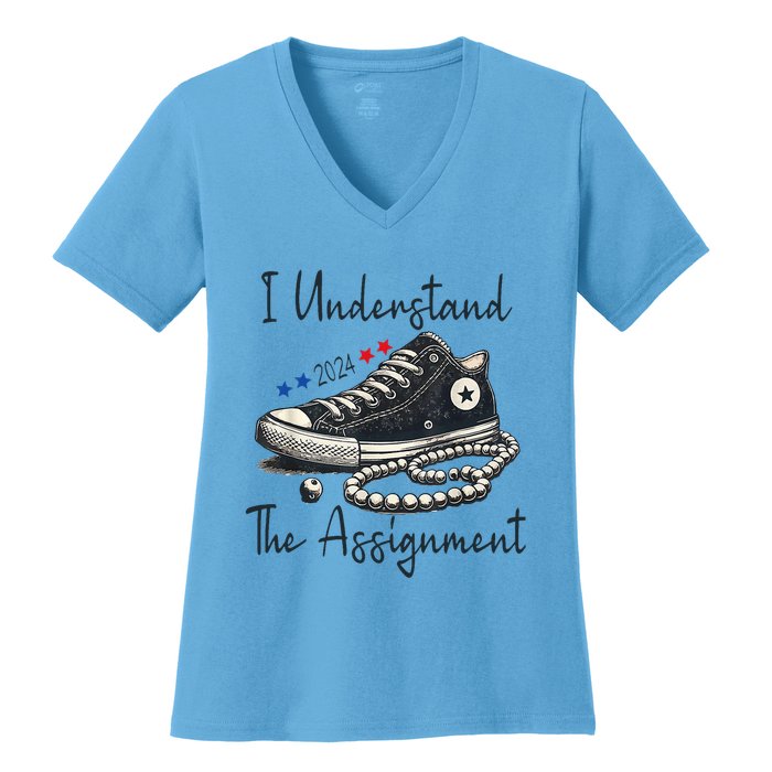 I Understand The Assignment Chucks And Pearls Kamala Harris Women's V-Neck T-Shirt