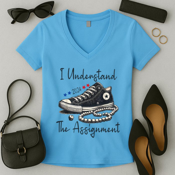 I Understand The Assignment Chucks And Pearls Kamala Harris Women's V-Neck T-Shirt