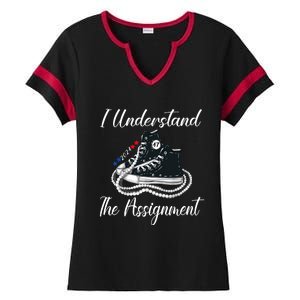 I Understand The Assignment Chucks And Pearls 2024 Election Ladies Halftime Notch Neck Tee