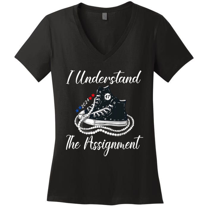 I Understand The Assignment Chucks And Pearls 2024 Election Women's V-Neck T-Shirt