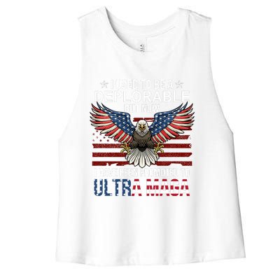 I Used To Be A Deplorable But Now I Have Been Promoted To UltraMAGA Women's Racerback Cropped Tank