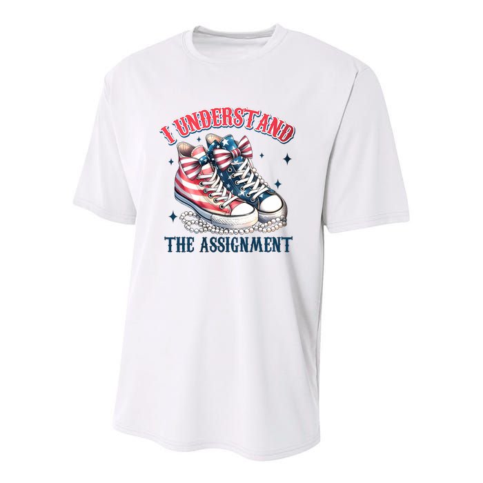 I Understand The Assignment Chucks And Pearls Election 2024 Youth Performance Sprint T-Shirt