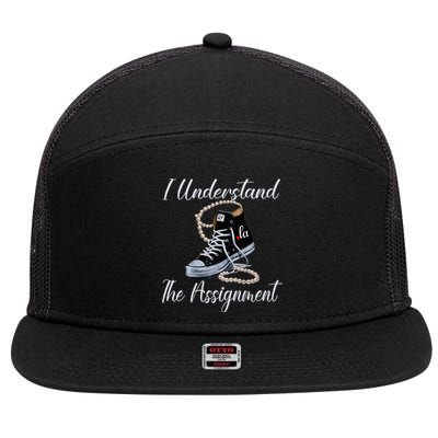 I Understand The Assignment Chucks And Pearls Election 2024 7 Panel Mesh Trucker Snapback Hat