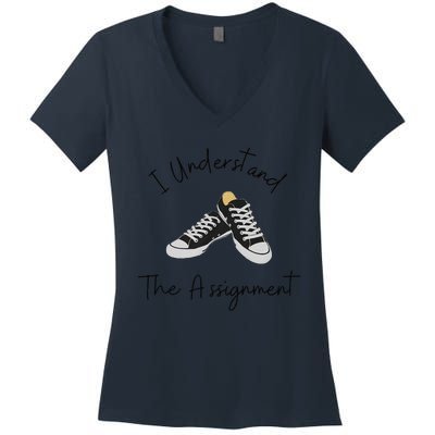 I Understand The Assignment Chucks And Pearls Election 2024 Gift Women's V-Neck T-Shirt