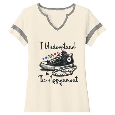 I Understand The Assignment Chucks And Pearls Election 2024 Ladies Halftime Notch Neck Tee