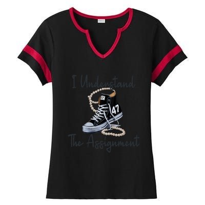 I Understand The Assignment Chucks And Pearls Election 2024 Ladies Halftime Notch Neck Tee