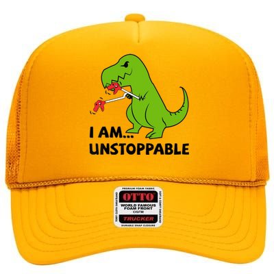 I'M UNSTOPPABLE T-Rex Dinosaur Funny Cute Trendy High Crown Mesh Back Trucker Hat